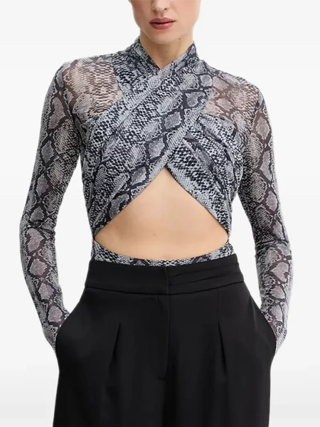 Body Bardot cu imagine cu model piele de șarpe gri