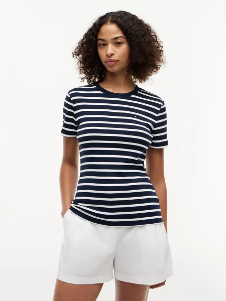 T-shirt z czystej bawełny w kroju slim fit Tommy Hilfiger niebieska