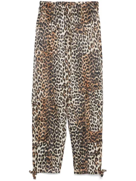 Pantaloni Ganni din satin cu imagine cu model leopard maro