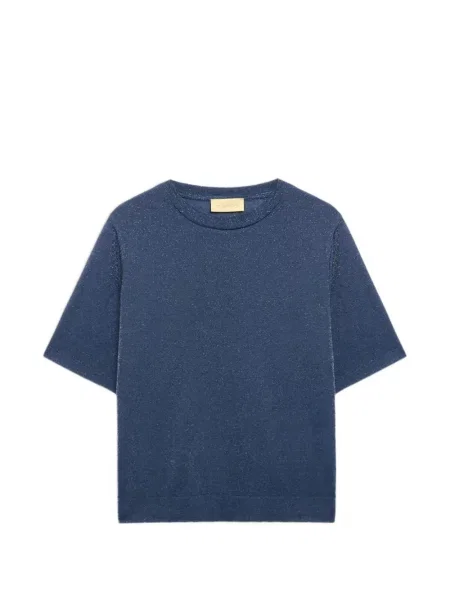 Krótka koszulka Momoni z okrągłym dekoltem niebieska