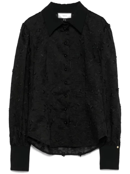 Cămașă Nissa cu broderie cu model floral negru