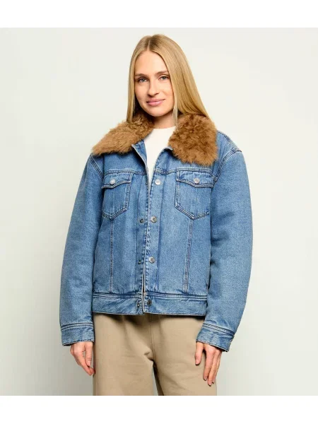 AMI Paris Geacă de blug cu adaos de lână | shearling albastru
