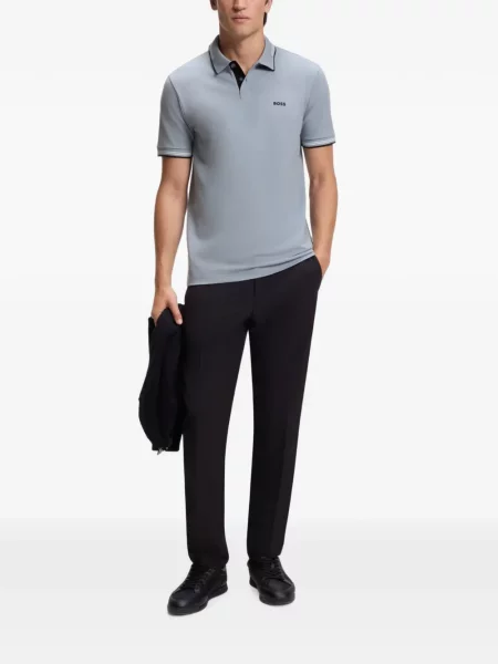 Tricou polo Boss cu dungi stretch gri
