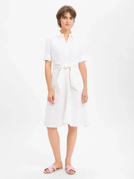 Lniana sukienka koszulowa Lauren Ralph Lauren biała