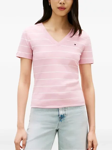 Tricou Tommy Hilfiger cu decolteu în V roz