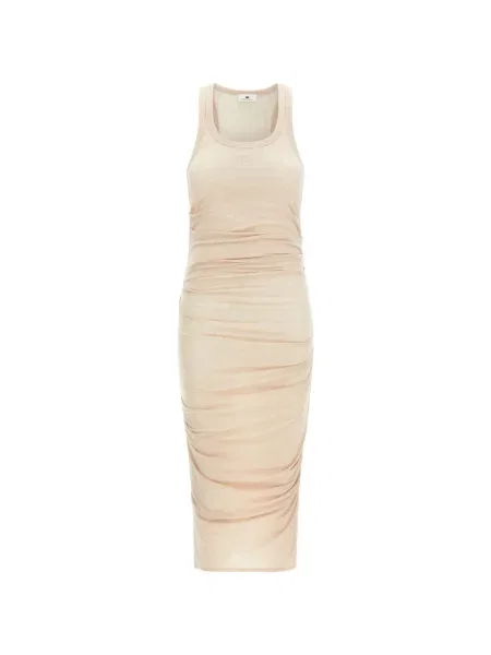 Haftowana sukienka midi Elisabetta Franchi drapowana do kolan