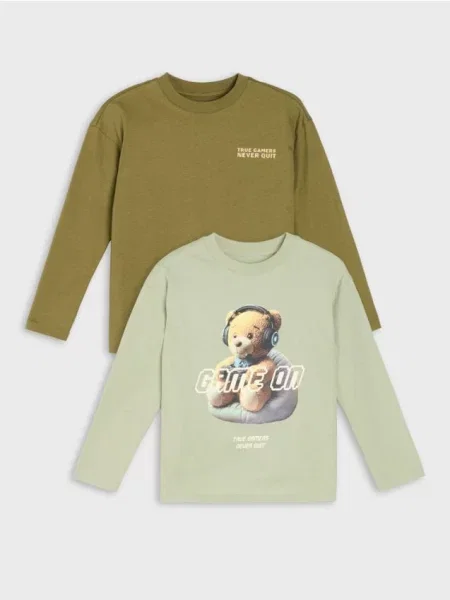 Sinsay volná trička s dlouhým rukávem 2 pack olivová