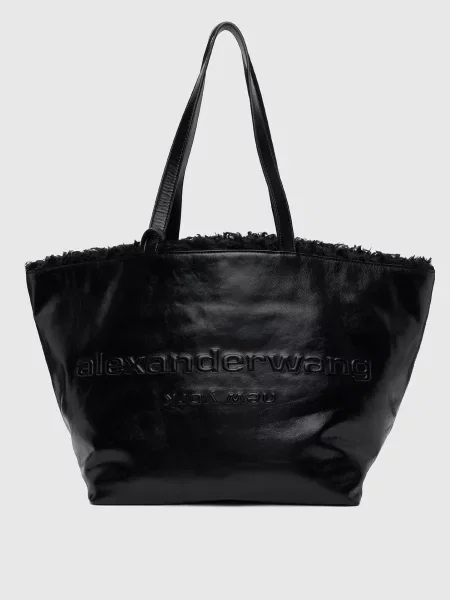 Шкіряна глянцева сумка-тоут на хутрі Alexander Wang чорна