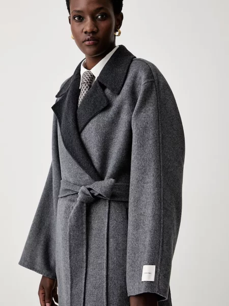 Calvin Klein Gyapjú kabát Long szürke