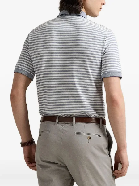 Tricou Polo Ralph Lauren cu decolteu rotund de mătase cu dungi alb