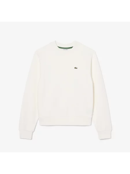 Lacoste Bluza Z Polaru Z Okrągłym Dekoltem Relaxed Fit Kremowa biała