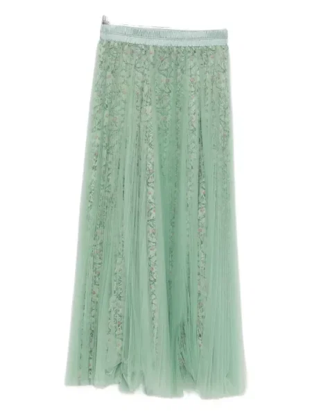 Fusta plisata Styland cu model floral cu imagine plisată verde