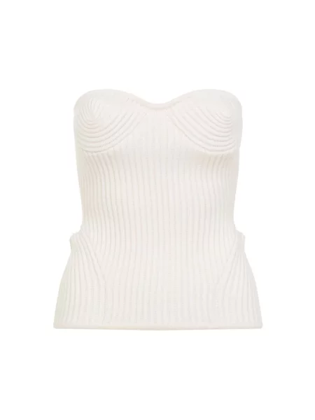 Prążkowany bluzka Jean Paul Gaultier wełniana bez ramiączek biała