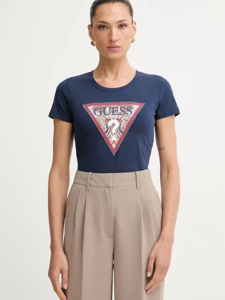 Guess majica za žene od pamuka s elastanom PAISLEY bijela