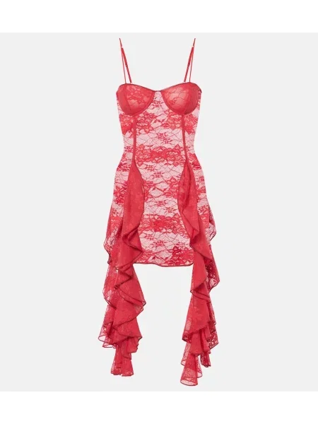 Rochie Oseree cu volane din dantelă de costum roșu