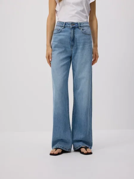 Reserved Джинси широкого крою з домішкою льону синій