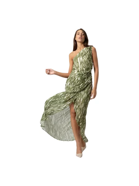 Długa sukienka maxi Kocca na jednym ramieniu zielona