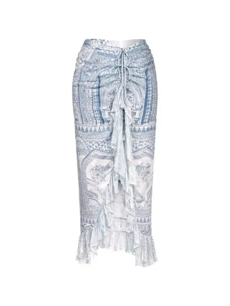 Fustă midi Camilla cu volane cu legături alb