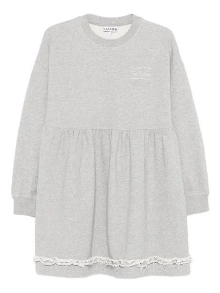 Rochie mini Ganni din dantelă de costum gri