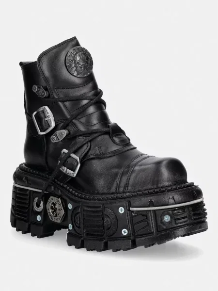 New Rock bocanci pentru femei din piele ITALI NEGRO NOMADA NEGRO ORIFICIO negru