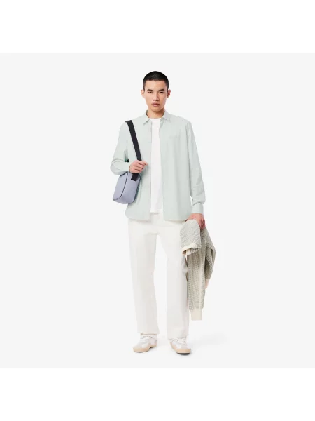 Lacoste Koszula Z Popeliny W Paski Regular Fit zielona
