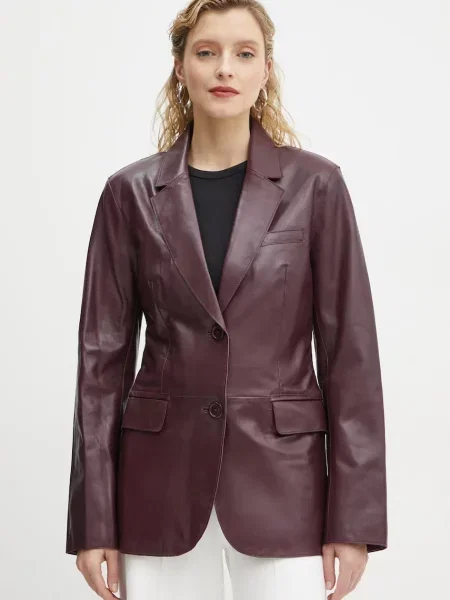 Stand Studio sacou de piele Mina un singur rand de neted bordo