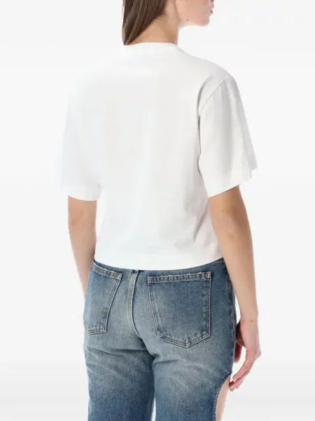 Tricou Off-white cu model floral cu imagine alb