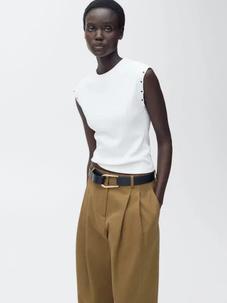 Майка MANGO поліестер/бавовна білий