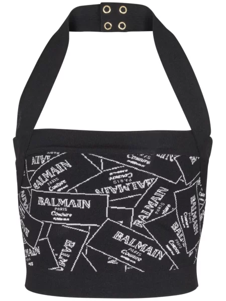 Top Balmain cu gât halter negru