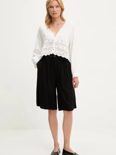 Лляні шорти Answear.LAB однотонна висока посадка чорний