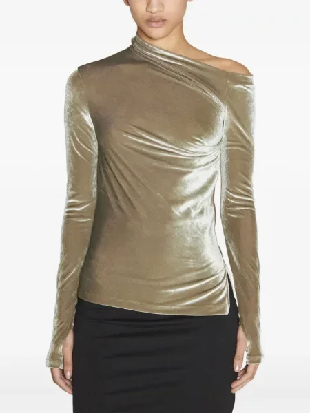 Top Helmut Lang de catifea drapat verde