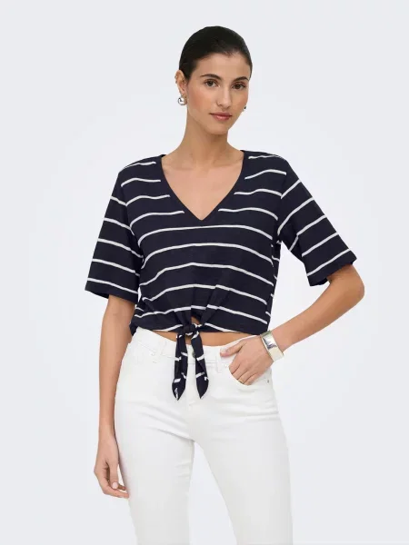 ONLY Tricou ONLSUMMER albastru închis alb