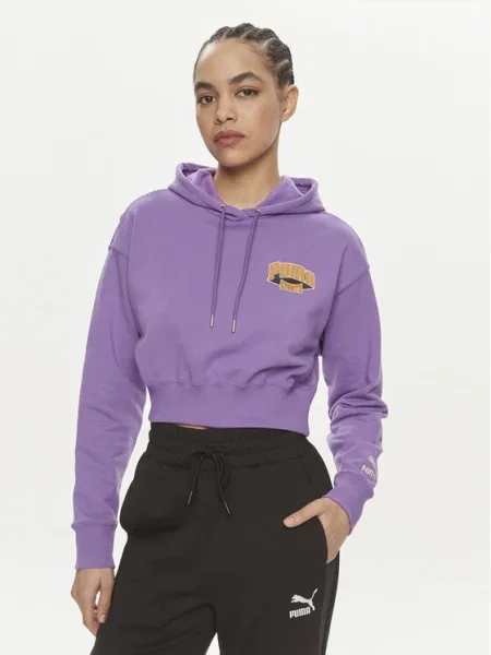 Суичър с качулка Puma с качулка с принт виолетово