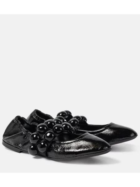 Balerini Alaïa din piele de lac negru