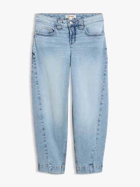 Jeansy o kroju barrel średni stan cropped niebieskie