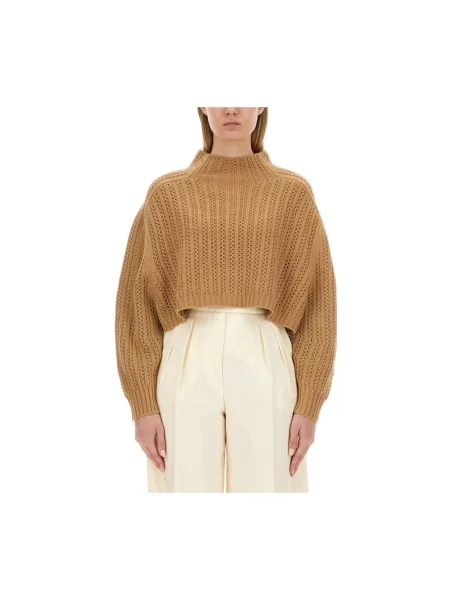 Sweter z golfem Max Mara wełniany beżowy