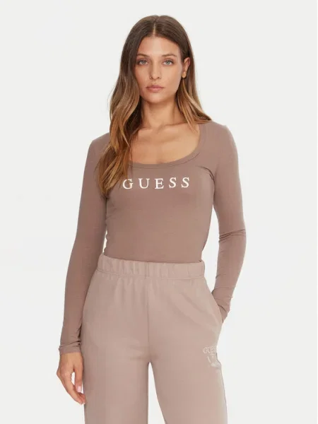 Блуза с дълги ръкави Guess NEW CARRIE кафяво