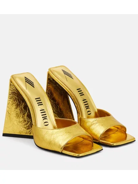 Papuci tip mules The Attico din piele auriu