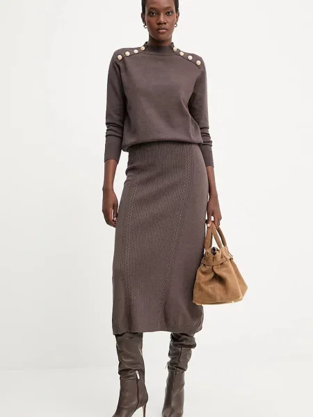 Спідниця з кашеміром Answear.LAB midi розкльошена коричневий