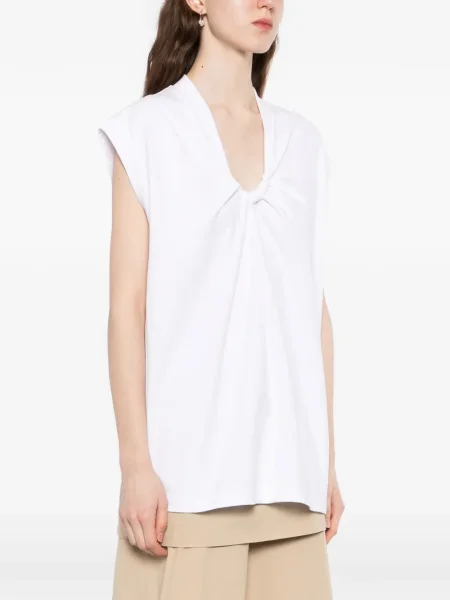 Tricou Less fără mâneci plisat alb