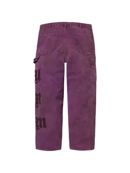 Pantaloni Supreme din piele cu aplicații violet