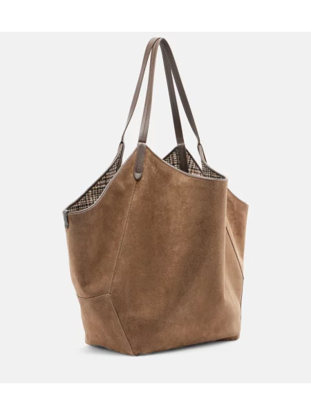 Geantă shopper Brunello Cucinelli din piele de căprioară bej