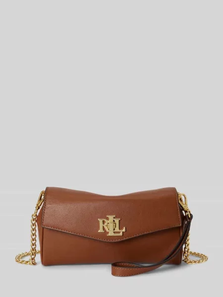 Torba na ramię z prawdziwej skóry z odpinanym łańcuszkiem do noszenia Lauren Ralph Lauren brązowa