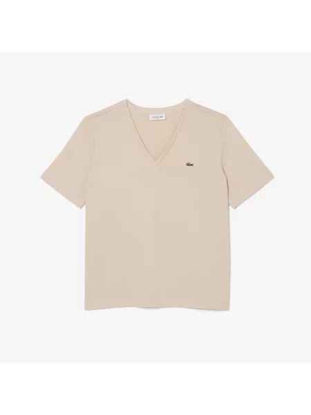 Lacoste T-Shirt O Luźnym Kroju Z Miękkiej Bawełny Z Dekoltem W Serek beżowa