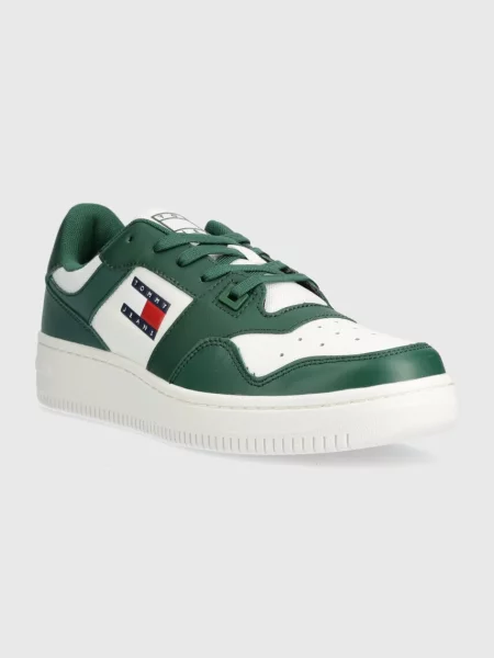 Tommy Jeans Usnjene superge TJM RETRO BASKET ESS zelena