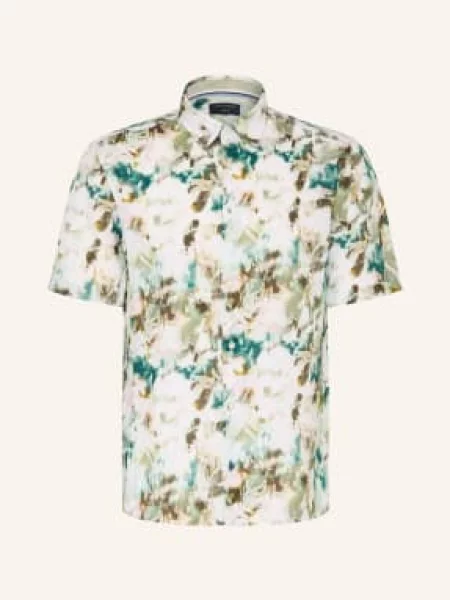 Olymp Košile S Krátkým Rukávem Volný Střih zelená / hnědá bílá