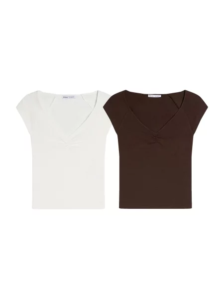 Bershka Tricou ciocolatiu alb
