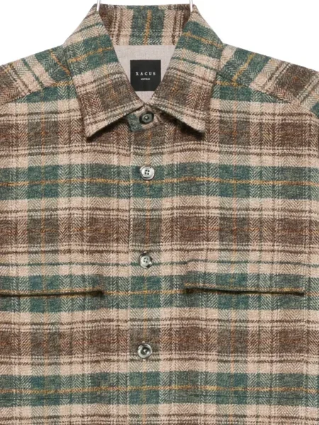 Kostkovaná košile Xacus s potiskem hnědá