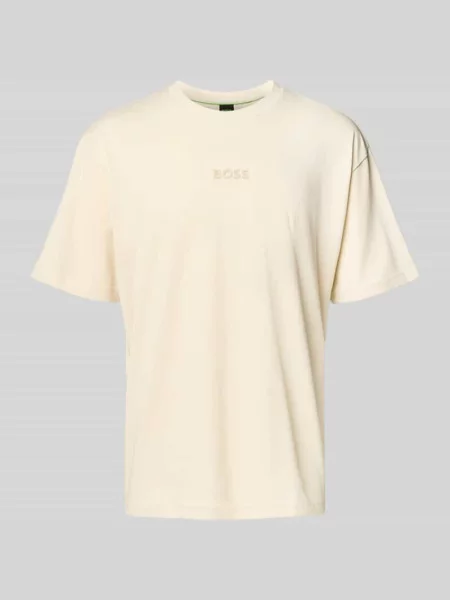 T-shirt o kroju regular fit z czystej bawełny Boss Green beżowa