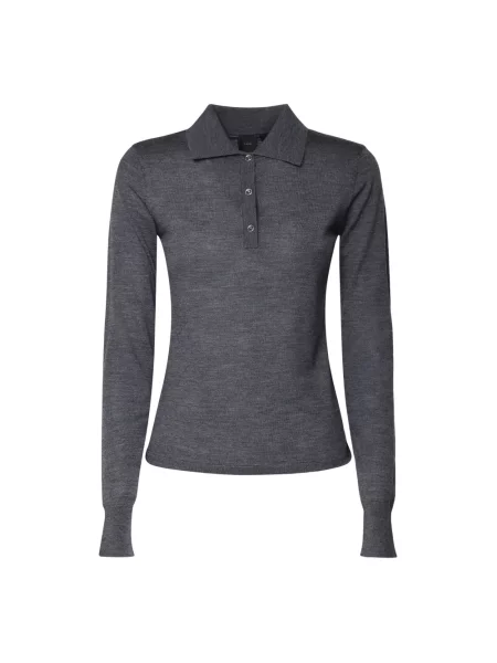 Dzianinowe haftowane polo Pinko z długim rękawem szare